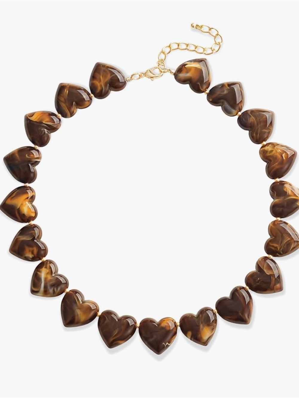 Brown Marbled Heart Link Necklace